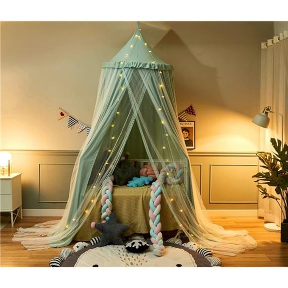 Bed Canopy for Kids with Lights,Double Layer Princess Round Dome Children Tent - Picture 4 of 7